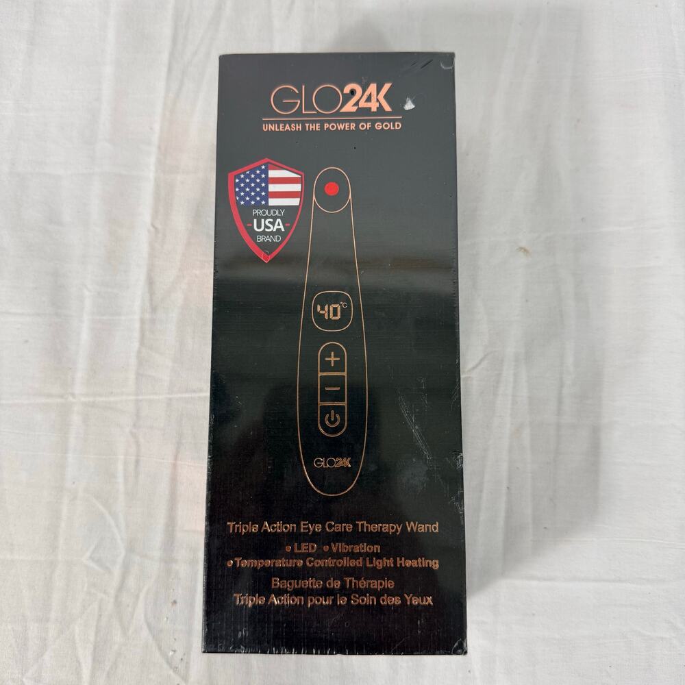 Glo24K Triple Action Eye Care Therapy Wand LED Vibration Temp Control Light -New